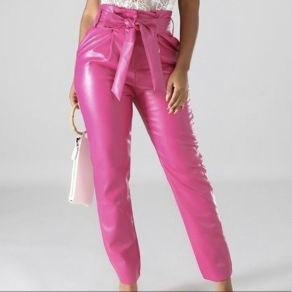 Leatherette Bow Tie Pink Pants - Picture 1 of 1